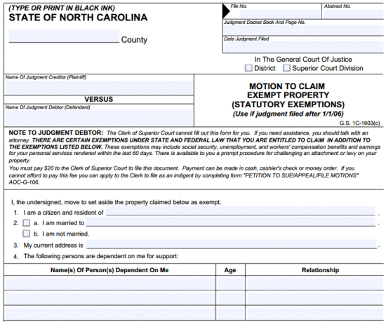 Protect Yourself from a Judgment How to Use the North Carolina